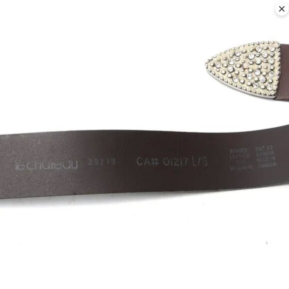 Vintage Le Chateau Leather Cowgirl Rhinestone Belt Bling Buckle Statement Brown - Picture 8 of 14